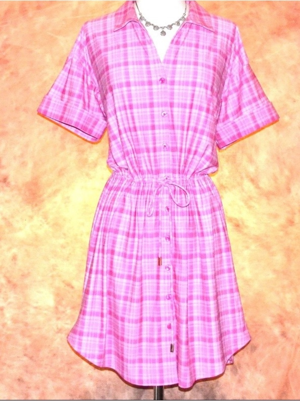 Talbots Pink Plaid Shirt Dress